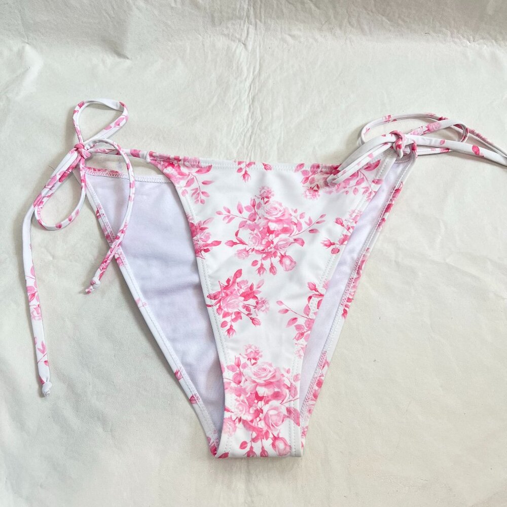 Betty Jade bikini bottoms XL white pink floral string side tie swimsuit swim